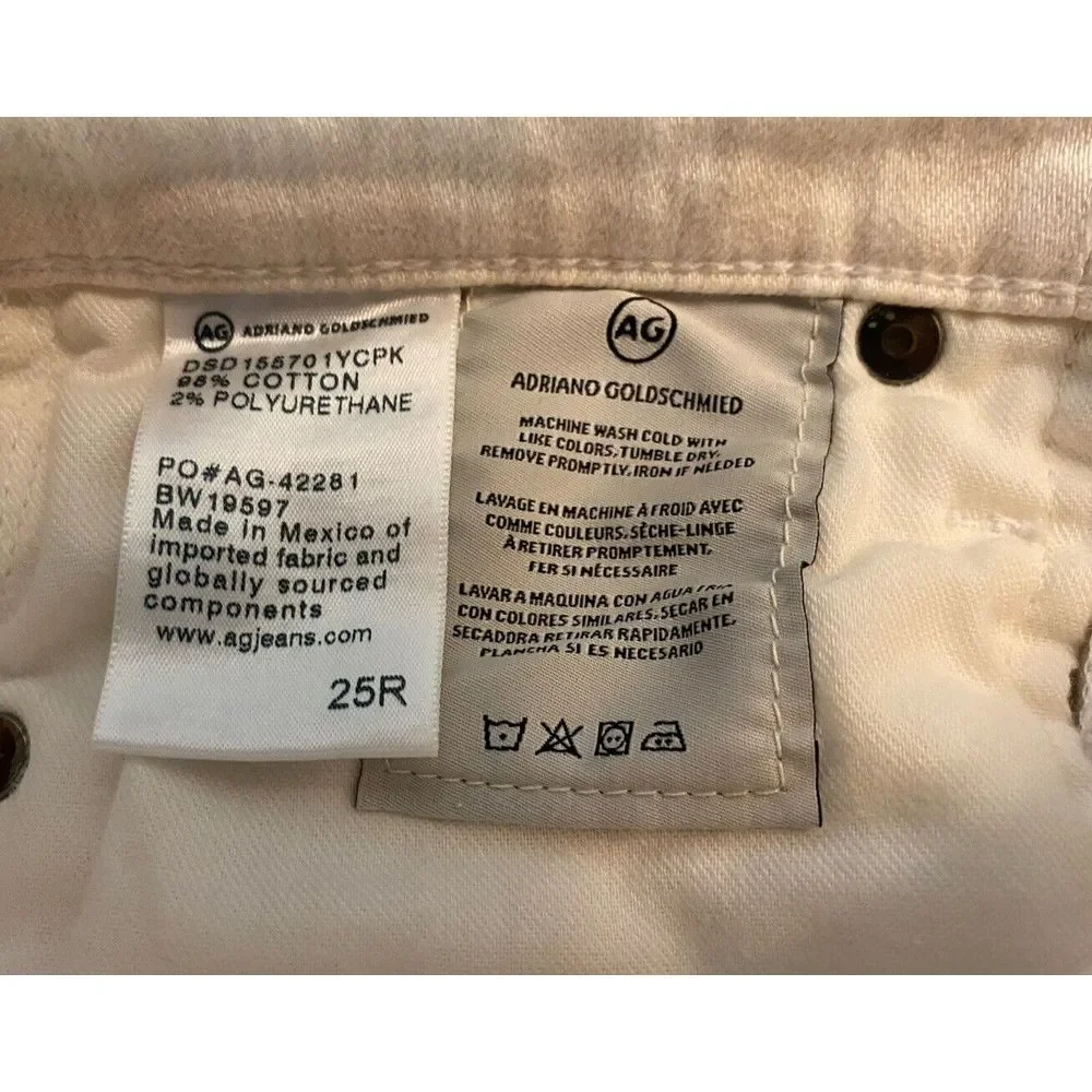 AG Adriano Goldschmied The Prima Crop Cigarette Cream Jeans size‎ 25R
